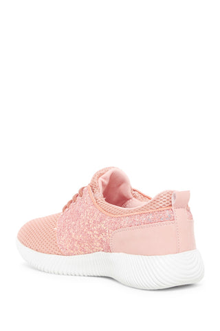 Cape Robbin Nappa-1 Pink Shimmering Glitter Decorated Platform Lace up Sneakers
