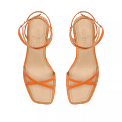 Schutz Narah Mid Orange Open Toe Cross Buckle Ankle Strap Block Heeled Sandals