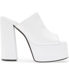 Jeffrey Campbell Luna-Luv White Squared Open Toe Slip On Platform Mule Sandals