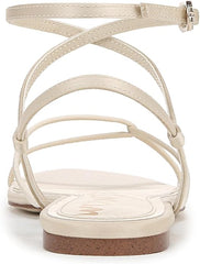 Sam Edelman Ellina Modern Ivory Satin Open Toe Strappy Ankle Strap Flat Sandals
