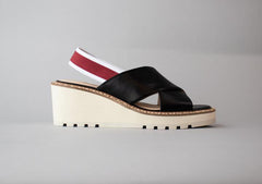 Cecelia New York Gabby Wedge Leather Crisscross Platform Sandal BLACK