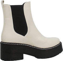 Soda Yossi White Pull On Rounded Toe Chunky Platform Ankle Fashion Boots