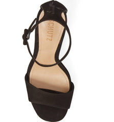 Schutz Mikella Black Nubuck Suede Platform Ankle Strap Open Toe Pumps Sandals