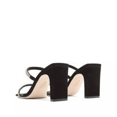 Schutz Salwa Black Suede Rhinestone Open Toe Thin Strap Mid Heel Mule Sandals
