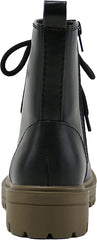 Soda Firm Black/For-green Lace Up Round Toe Chunky Combat Ankle Wide Boots