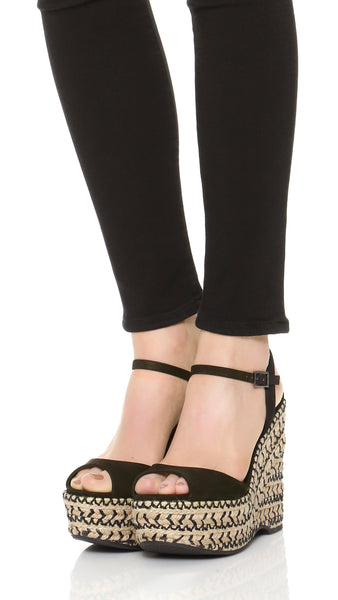 Schutz Black Malinda Veridiane Braided Jute Espadrille Platform Wedge Sandals