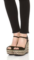 Schutz Black Malinda Veridiane Braided Jute Espadrille Platform Wedge Sandals