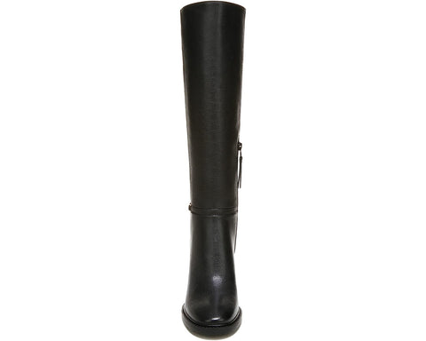 Sam Edelman Elsy Black Leather Stacked Block Heel Knee High Retro Dress Boots