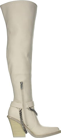 Jessica Simpson Langer Chalk Sleek Chain Side Zipper Knee High Block Heel Boots
