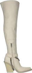 Jessica Simpson Langer Chalk Sleek Chain Side Zipper Knee High Block Heel Boots
