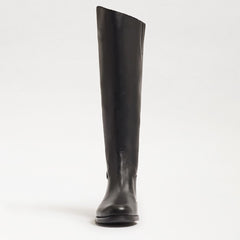 Sam Edelman Mikala Black Block Heel Rounded Toe Zipper Leather Knee High Boots