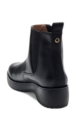 Louise Et Cie Zareb Black Leather Wedge Ankle Pull-on Chelsea Platform Bootie