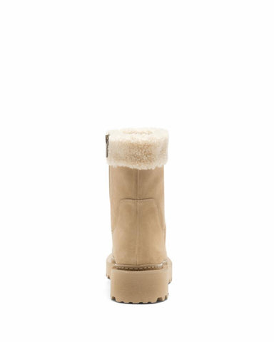Vince Camuto Marlivi Tortilla Taupe Leather Fur Lined Lug Sole Bootie Ankle Boot