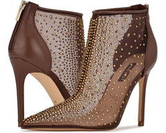 Nine West For Now P2 Dark Tan Mesh Pointed Toe Formal Pump Bootie Ankle Boots