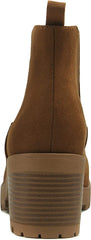 Soda Jaber Chestnut Chunky Lug Sole Elastic Gore Pull On Wide Chelsea Ankle Boot