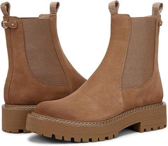 Sam Edelman Laguna Almond Taupe Leather Chelsea Moto Rounded Toe Pull On Boots
