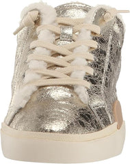 Dolce Vita Zantel Platinum Distressed Leather Lace Up Faux Fur Low Top Sneakers