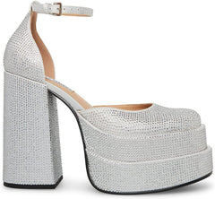 Steve Madden Charlize Crystal Block Heel Ankle Strap Squared Toe Fashion Pumps