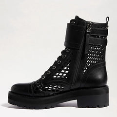 Sam Edelman Jamey Lace Up Cut Out Combat Buckle Ankle Combat Boots BLACK
