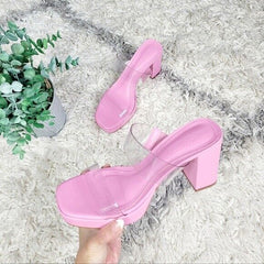 Schutz Platform Pink Open Toe Translucent Straps Block High Heel Sandals