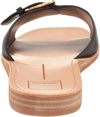 Dolce Vita Cabana Black Leather Slip On Squared Open Toe Flats Slides Sandals