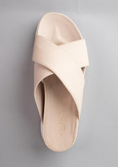 Cecelia New York UMA Nude Platform Popcorn Straps Wedge Slides Mules Sandals