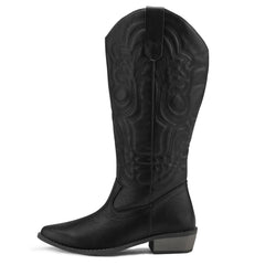 mysoft Women's Wide Calf Pull on Mid Calf Pointed Toe Chunky Heel Western Boots 10W