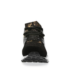 Steve Madden Cliff Round-Toe Lace Up Platform Fashion Chunky Sneakers Black Gold