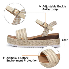 SHIBEVER Platform Sandals Espadrilles Wedges Open Toe Ankle Strap Sandals 40