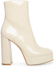 Steve Madden Luisina Bone Patent Squared Toe Block Heel Pull On Ankle Boots
