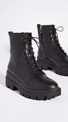 Sam Edelman Garret Black Lace-Up Lug-Sole Rounded Toe Combat Ankle Boots