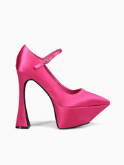 Jeffrey Campbell Siouxsie Fuchsia Satin Ankle Strap Pointed Toe Spool Heel Pumps