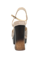 Schutz Neutral Tan Suede Strappy Open Toe Wooden Chunky Heel Platform Sandals