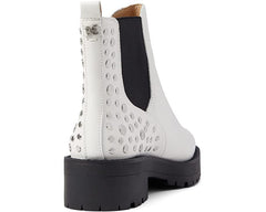Sam Edelman Jalyn White Chunky Block Heel Embellished Closed Toe Pull On Boots