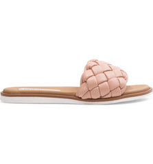 Steve Madden Paislee Flat Slide Mule Sandal Blush Woven Leather Open Toe Sandals