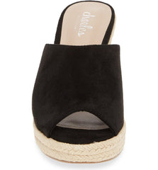 Charles David Lawrence Black High Platform Open Toe Espadrille Wedge Sandals