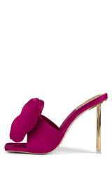 Jeffrey Campbell Bow-Down Fuchsia Satin Gold Squared Open Toe Pin-Heeled Sandal