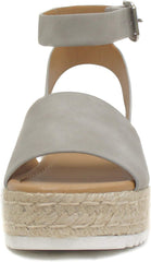 Soda Topics Dove Grey Espadrille Ankle Strap Studded Open Toe Platform Sandals