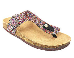 Forever Women's Birken-17 Multi Sparkle Glitter Slip On Casual Sandals, Rainbow