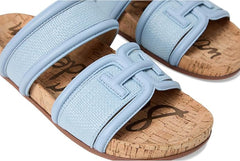 Sam Edelman Rowan Blue Breeze Leather Double Strap Open Toe Flat Slides Sandals