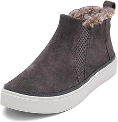Toms Bryce Grey Suede Pull On Rounded Toe Elastic Fur Detailed Fashion Sneakers