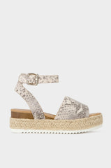 Soda Topic Beige Python Espadrilles Trim Flatform Studded Wedge Open Toe Sandals