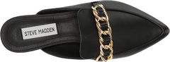 Steve Madden Faine Black Leather Pointed Toe Slip On Chain Detail Flat Mules