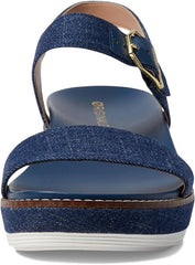 Cole Haan Original Grand Flatform Denim Ankle Strap Open Toe Wedge Heeled Sandal