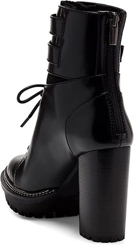 Vince Camuto Everna Black Leather Lace Up Lug Sole Block Heel Platform Bootie