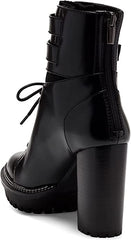 Vince Camuto Everna Black Leather Lace Up Lug Sole Block Heel Platform Bootie