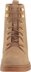 Cole Haan Camea Dark Latte Waterproof Suede Round Toe Zipper Ankle Combat Boots