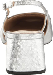 Sam Edelman Tarra Soft Silver/Black Almond Toe Slingback Block Heeled Sandals