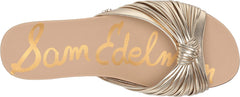 Sam Edelman Adriel Molten Gold Open Round Toe Slip On Knot Strap Slides Sandals
