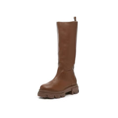 Steve Madden Priority Cognac Leather Chunky Lug Sole Rounded Toe Pull On Boots